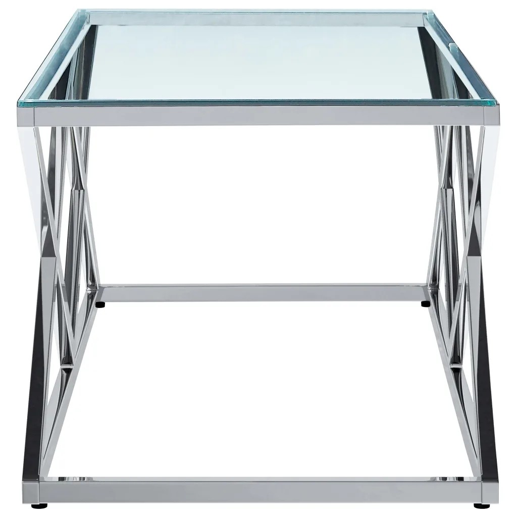 Table Basse Design Acier Inoxydable Silver Plateau En Verre