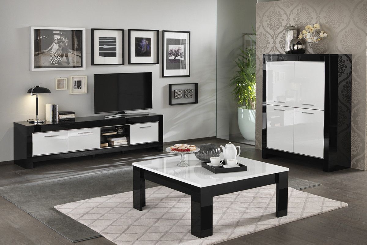  Meuble  TV 2 portes 160 cm noir  et blanc  laqu  INARI pas cher