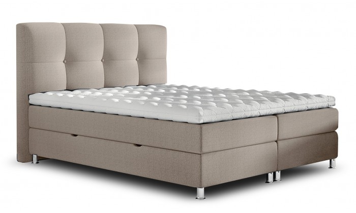 Sommier tapissier- boxspring avec coffre et literie 160 x 200 cm moderne en tissu beige ROSINA