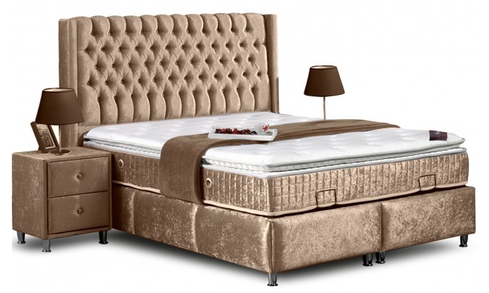 Lit box literie boxspring avec rangement complete beige CITY SPIRIT