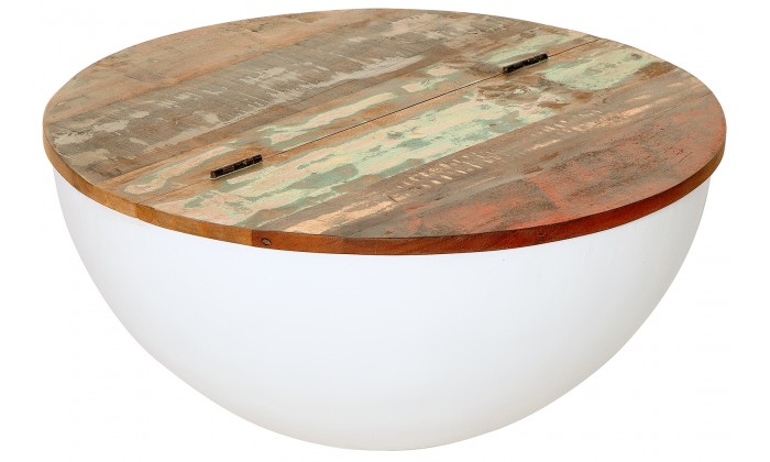 Table basse Jakarta 70cm en bois recyclé blanc