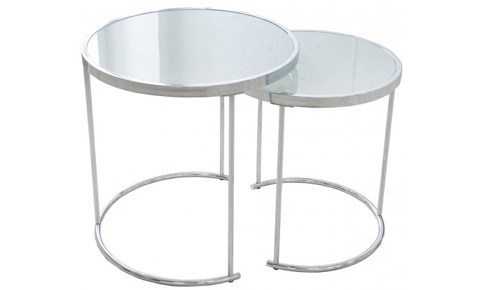 Table basse Art Déco, lot de 2, blanc chrome