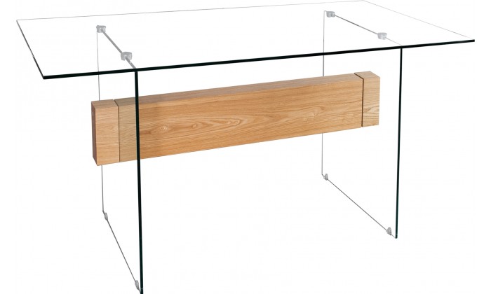 Bureau Onyx verre blanc chêne 160cm