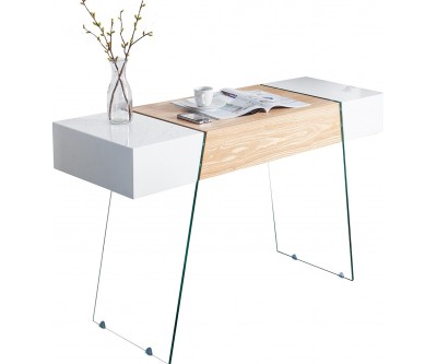 Console / bureau Onyx 120cm verre blanc chêne