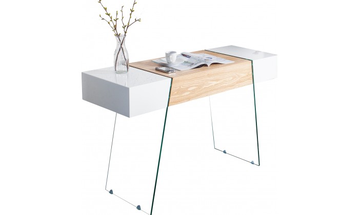 Console / bureau Onyx 120cm verre blanc chêne