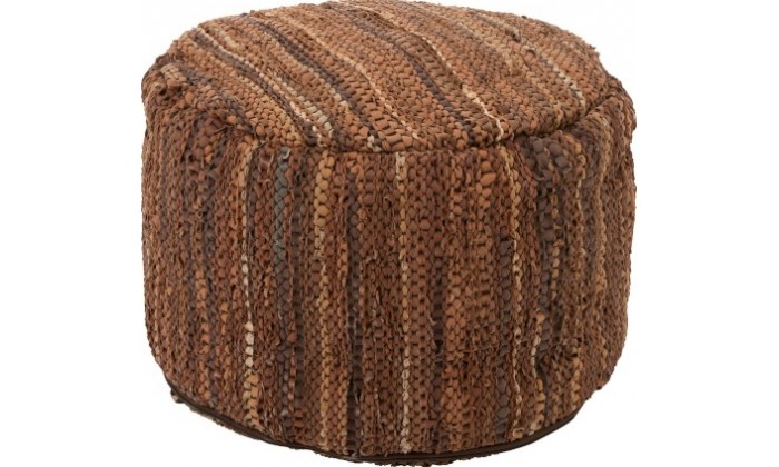 Pouf Ethnique Cuir Marron