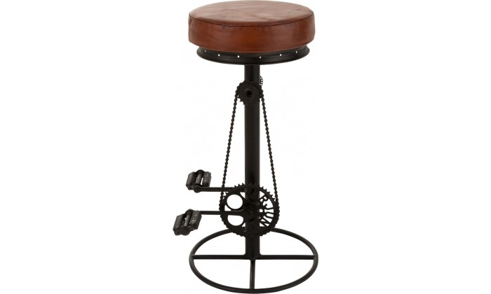 Tabouret De Bar Velo Metal/Cuir Noir/Marron