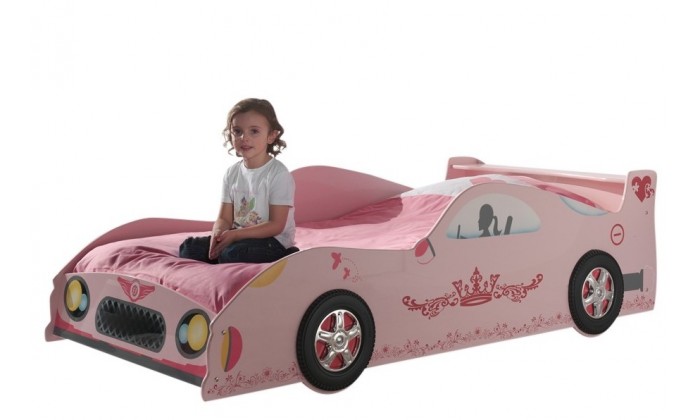 Lit enfant voiture fille rose PAPILLON