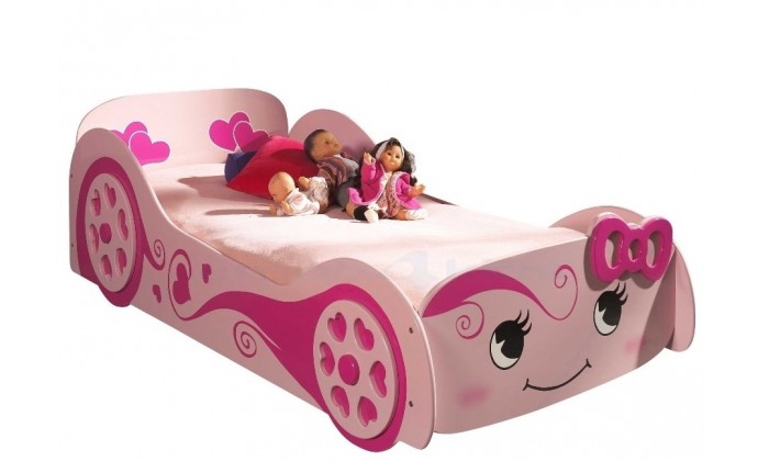 Lit enfant voiture fille rose violette PAPILLON