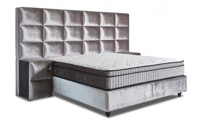 Lit box literie boxspring avec rangement complete  silver VERONIQUE